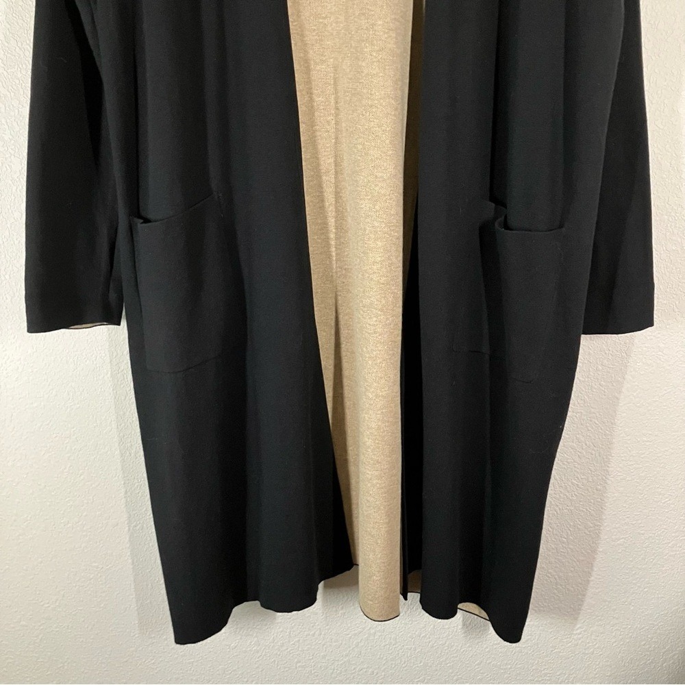 J JILL Longline Cotton Cardigan Duster Sweater 1X Pockets Minimalist Work Black - Picture 4 of 11